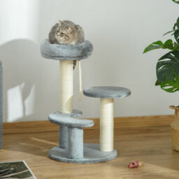 Pawhut 65Cm Cat Tower, Small Cat Condo With Sisal Posts, Rope, Perches Grey - thumbnail 1