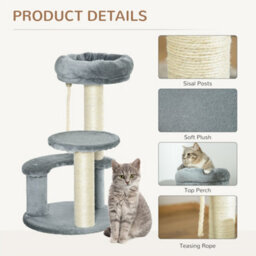 Pawhut 65Cm Cat Tower, Small Cat Condo With Sisal Posts, Rope, Perches Grey - thumbnail 5