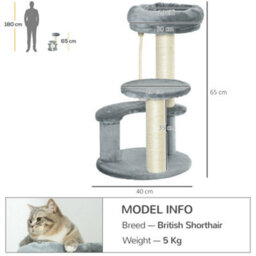 Pawhut 65Cm Cat Tower, Small Cat Condo With Sisal Posts, Rope, Perches Grey - thumbnail 3