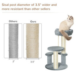 Pawhut 65Cm Cat Tower, Small Cat Condo With Sisal Posts, Rope, Perches Grey - thumbnail 6