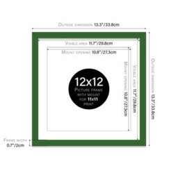 "12X12"" Green Picture Frame - 12X12"" Square Frame With 11X11"" Mount For 12X12""/11X11"" Pictures Art Deco Style Room Decor, 1 Pack" - thumbnail 2
