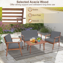 Costway 4 Pcs Outdoor Conversation Set Patio Acacia Wood Sofa Furniture Set - thumbnail 5