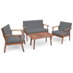 Costway 4 Pcs Outdoor Conversation Set Patio Acacia Wood Sofa Furniture Set - thumbnail 8