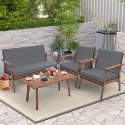 Costway 4 Pcs Outdoor Conversation Set Patio Acacia Wood Sofa Furniture Set - thumbnail 1