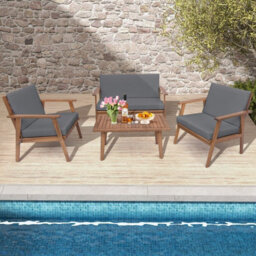Costway 4 Pcs Outdoor Conversation Set Patio Acacia Wood Sofa Furniture Set - thumbnail 4