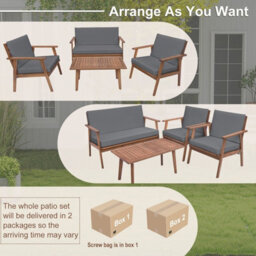 Costway 4 Pcs Outdoor Conversation Set Patio Acacia Wood Sofa Furniture Set - thumbnail 7