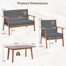 Costway 4 Pcs Outdoor Conversation Set Patio Acacia Wood Sofa Furniture Set - thumbnail 2