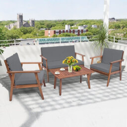 Costway 4 Pcs Outdoor Conversation Set Patio Acacia Wood Sofa Furniture Set - thumbnail 3