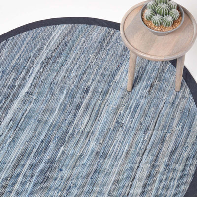 Homescapes Blue Denim Handwoven Striped Chindi Large Round Rug - image 1