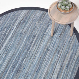 Homescapes Blue Denim Handwoven Striped Chindi Large Round Rug - thumbnail 1