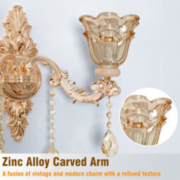 Vrygle Vintage Pretty Wall Sconce Fancy Gold Brass Chandelier Crystal Glass Wall Lights, 1Pcs - thumbnail 3