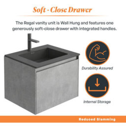 Plum&clay Rigel Concrete Grey Wall Hung Bathroom Vanity Unit With Black Basin (W)500mm (H)450mm - thumbnail 3
