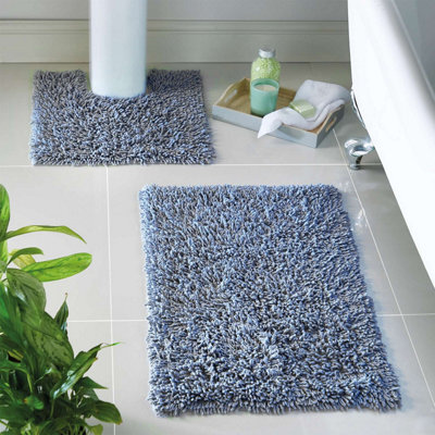 Blue Tumble-Twist Cotton Bath Mat And Pedestal Mat Set, 100% Cotton, 2 Piece, 80X50Cm And 50X40Cm - image 1