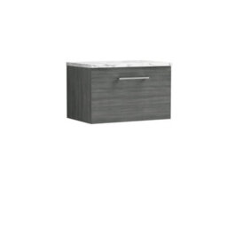 Nuie Arno Wall Hung 1-Drawer Vanity Unit With Laminate Worktop In Anthracite Woodgrain - thumbnail 1
