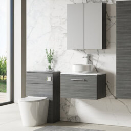 Nuie Arno Wall Hung 1-Drawer Vanity Unit With Laminate Worktop In Anthracite Woodgrain - thumbnail 3