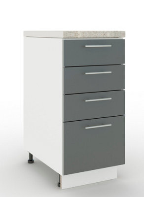 Jd Greta Adjustable Legs Kitchen Drawer Unit 400mm Storage Cabinet With Door Shelf 40Cm - Grey Matt With Worktop - image 1