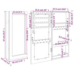 Vidaxl Mirror Jewellery Cabinet Wall Mounted Black 30X8.5X67 Cm - thumbnail 3