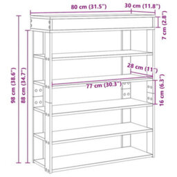 Vidaxl Shoe Rack Grey Sonoma 80X30X98 Cm Engineered Wood - thumbnail 3