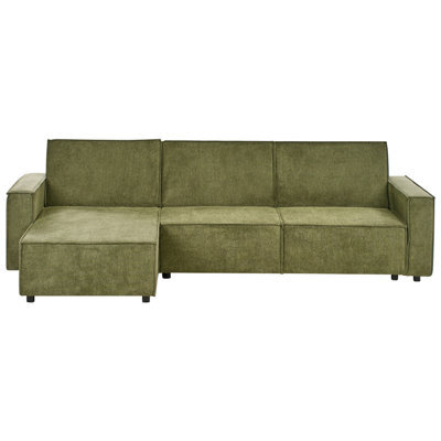 Beliani Corner Sofa Bed 3 Seater Romedal Ii Fabric Dark Green Right Hand - image 1