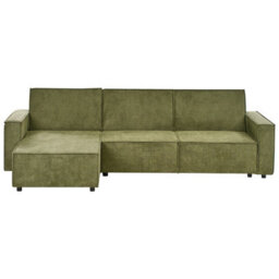 Beliani Corner Sofa Bed 3 Seater Romedal Ii Fabric Dark Green Right Hand - thumbnail 1