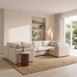 Furniturebox Uk Echo Cream Linen-Look Fabric 5 Seater U-Shaped Modular Corner Sofa - thumbnail 5
