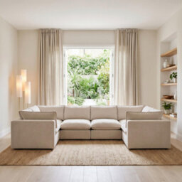 Furniturebox Uk Echo Cream Linen-Look Fabric 5 Seater U-Shaped Modular Corner Sofa - thumbnail 2