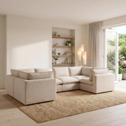 Furniturebox Uk Echo Cream Linen-Look Fabric 5 Seater U-Shaped Modular Corner Sofa - thumbnail 1