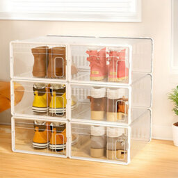 Thehotsale 12Pcs Dustproof Plastic Shoe Storage Box Stackable Rectangular Shoe Box In White