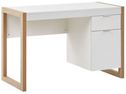 Beliani Minimalist White Desk 110 X 50 Cm With Drawer And Hidden Cabinet - thumbnail 3