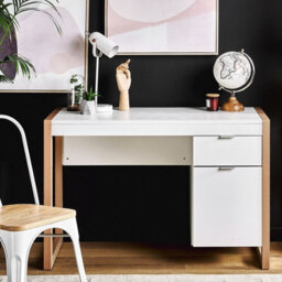 Beliani Minimalist White Desk 110 X 50 Cm With Drawer And Hidden Cabinet - thumbnail 2