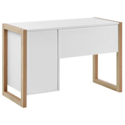 Beliani Minimalist White Desk 110 X 50 Cm With Drawer And Hidden Cabinet - thumbnail 7