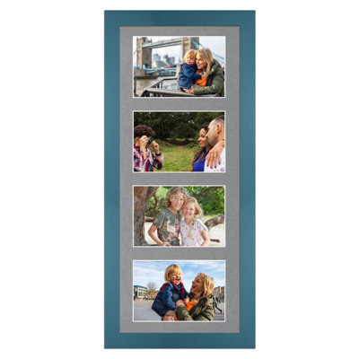 AK Frames 50X20Cm Navy Blue Modern Multi Photo Frame With Mid Grey Mount - Holds 4 Apertures (4X) 6X4 Photos - image 1