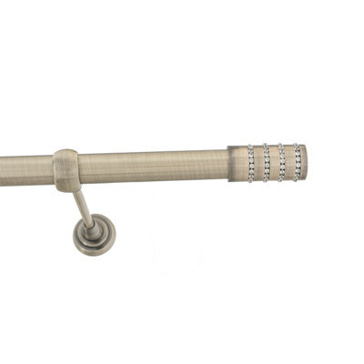 Toolty Antique Brass Metal Curtain Pole 25mm With Finials Rod Classic Brackets Roseti 115Cm