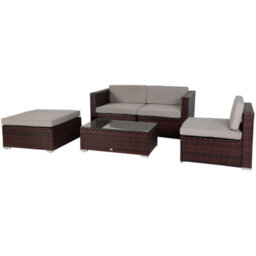 Evre Brown Rattan Outdoor Garden Furniture Set 4 Seater California Sofa Set With Coffee Table - thumbnail 7