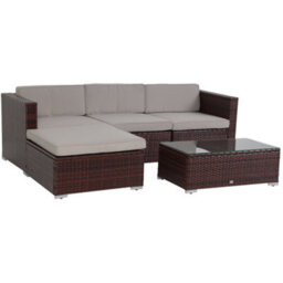 Evre Brown Rattan Outdoor Garden Furniture Set 4 Seater California Sofa Set With Coffee Table - thumbnail 3