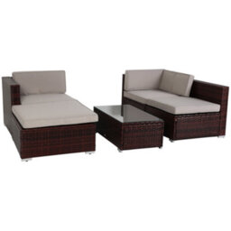 Evre Brown Rattan Outdoor Garden Furniture Set 4 Seater California Sofa Set With Coffee Table - thumbnail 5