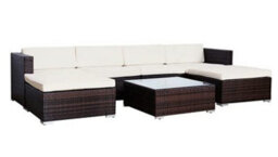 Evre Brown Rattan Outdoor Garden Furniture Set 4 Seater California Sofa Set With Coffee Table - thumbnail 1