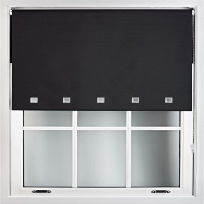 Furnished Blackout Roller Blinds With Square Eyelets And Metal Fittings- Black Trimmable (W)130Cm (L)165Cm - image 1