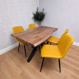 Kosy Koala 4 Seater Rustic Brown Wooden Effect Dining Table With 4 Mustard Faux Leather Chairs - thumbnail 1