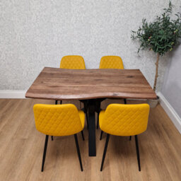 Kosy Koala 4 Seater Rustic Brown Wooden Effect Dining Table With 4 Mustard Faux Leather Chairs - thumbnail 2