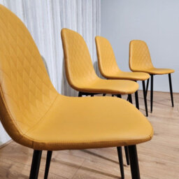 Kosy Koala 4 Seater Rustic Brown Wooden Effect Dining Table With 4 Mustard Faux Leather Chairs - thumbnail 4