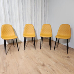 Kosy Koala 4 Seater Rustic Brown Wooden Effect Dining Table With 4 Mustard Faux Leather Chairs - thumbnail 7