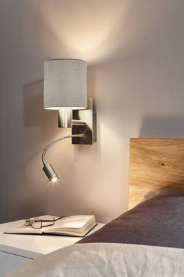 Eglo Pasteri Taupe/satin Nickel Metal & Fabric Wall Light - Integrated Led Reading Light (D) 15Cm - image 1