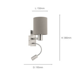 Eglo Pasteri Taupe/satin Nickel Metal & Fabric Wall Light - Integrated Led Reading Light (D) 15Cm - thumbnail 4