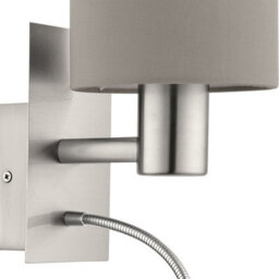 Eglo Pasteri Taupe/satin Nickel Metal & Fabric Wall Light - Integrated Led Reading Light (D) 15Cm - thumbnail 4