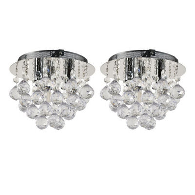First Choice Lighting Set Of 2 Myriad - Jewelled Droplet Chrome Flush Ceiling Lights - image 1