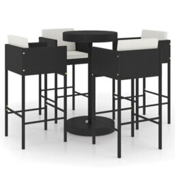 Berkfield 5 Piece Garden Bar Set With Cushions Poly Rattan Black - thumbnail 2