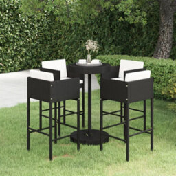 Berkfield 5 Piece Garden Bar Set With Cushions Poly Rattan Black - thumbnail 1