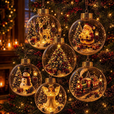 CLEFFNS 6Pcs Lighted Christmas Ornament Miniature Scene Clear Globe Hanging Decoration Glowing Christmas Story Ornament For Christmas Tree - image 1