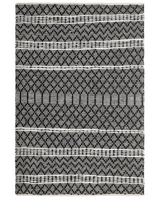 Beliani Hand-Loomed Leather And Cotton Chevron Rug 140 X 200 Cm - Black Beige - image 1